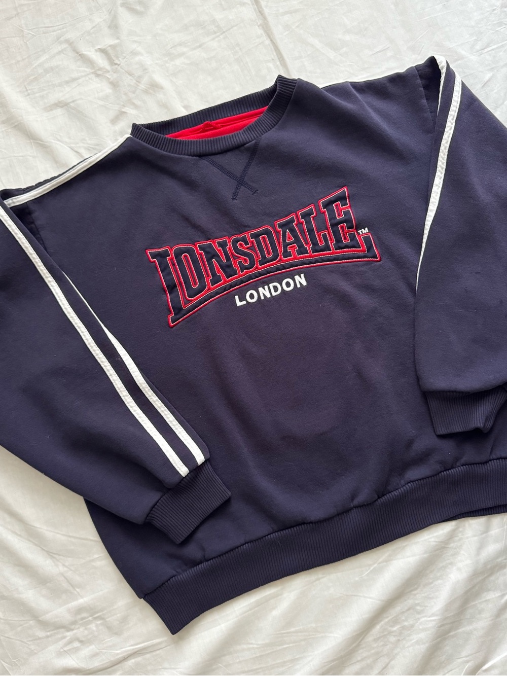 Vintage Style Lonsdale London Navy Embroidered Crewneck Sweatshirt Y2K Boxing